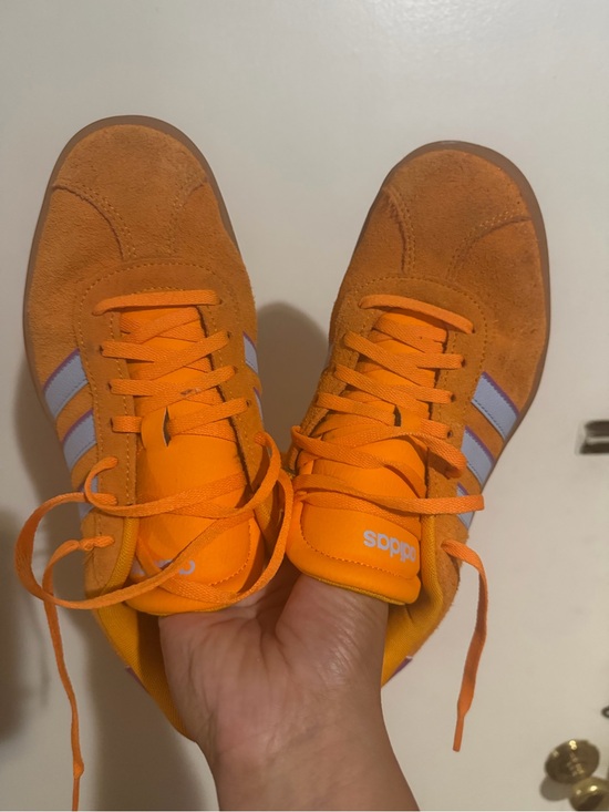adidas Shoes - adidas women’s Orange Suede Sneakers with Purple Stripes
